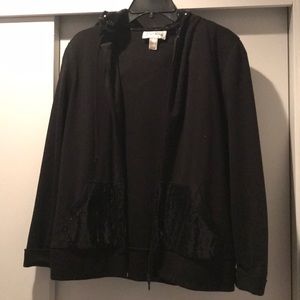 Black jacket with hood.